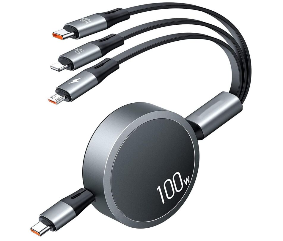 100W USB-C PD Super Fast Charging Cable 3 in 1 Retractable Charging Cable