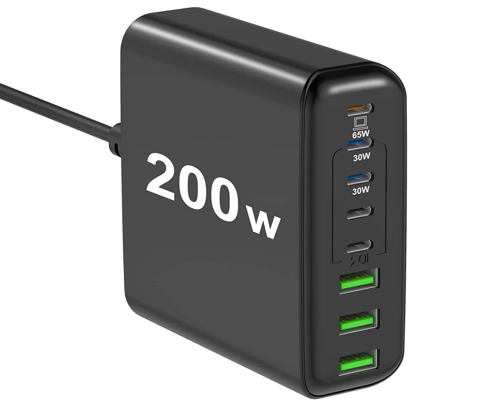 200W USB-C Charger 8-Port Desktop USB C Charging Station Compatible with laptops phones iPad