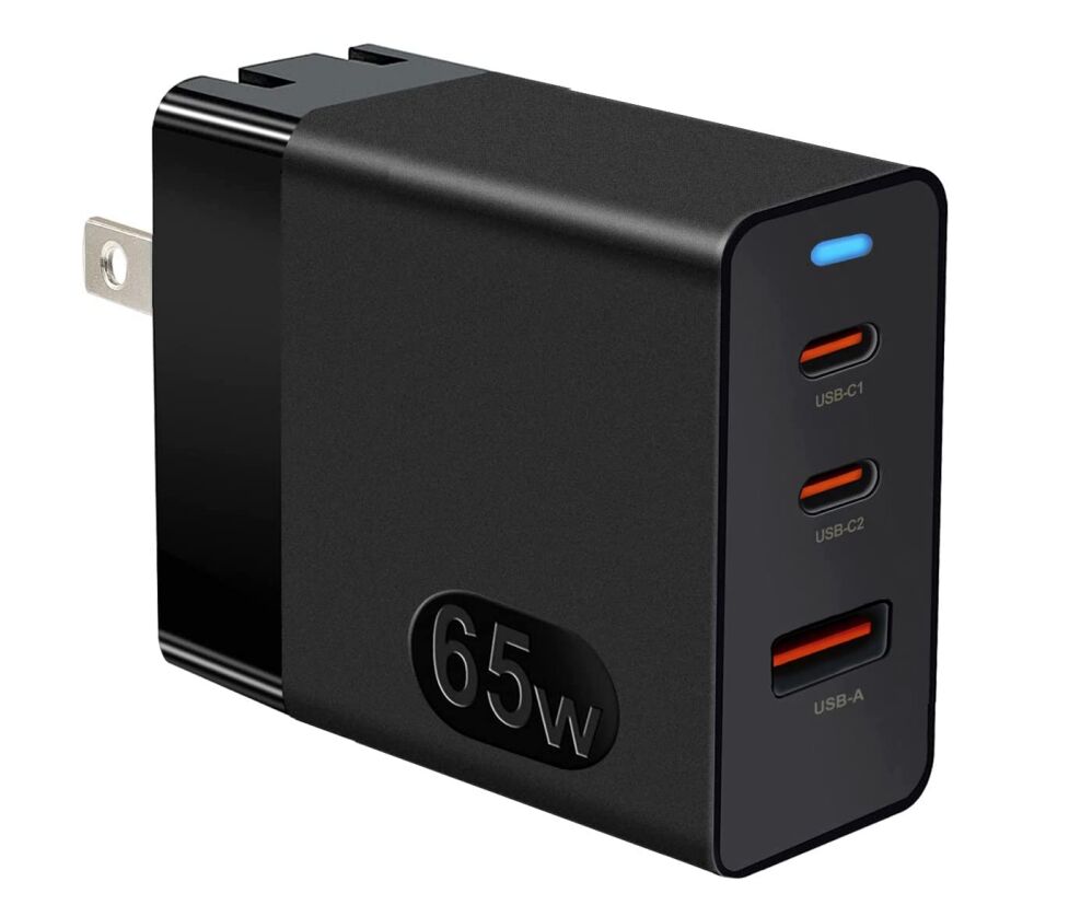 65W GaN 3-Port USB-C Fast Wall Charger for Laptops, Tablets, Phones