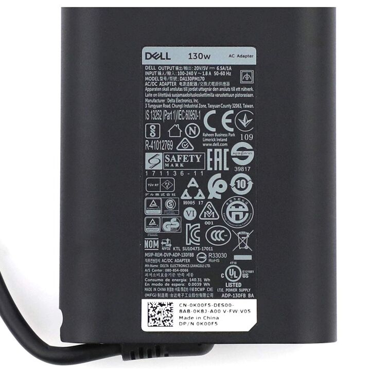 Original USB-C 130W Dell 0K00F5 K00F5 AC Adapter Charger + Free Cord